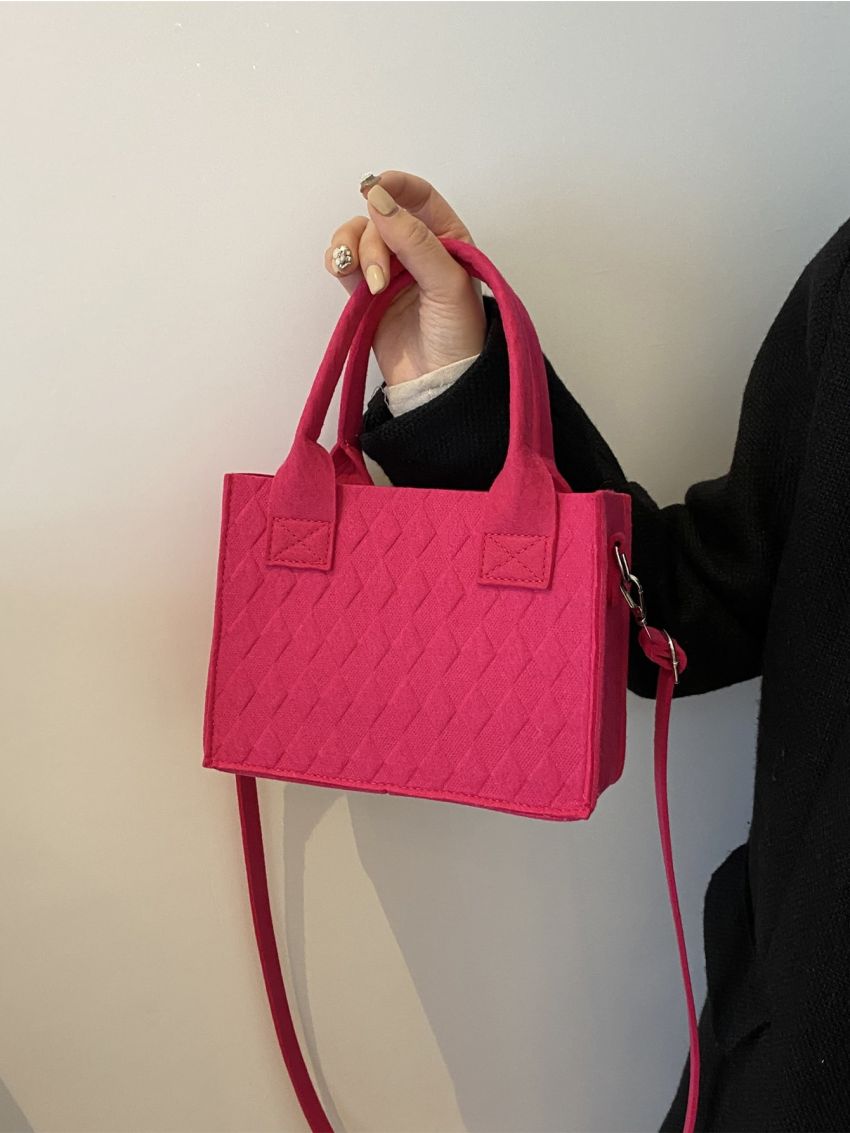 Neon Pink Geometric Embossed Square Bag