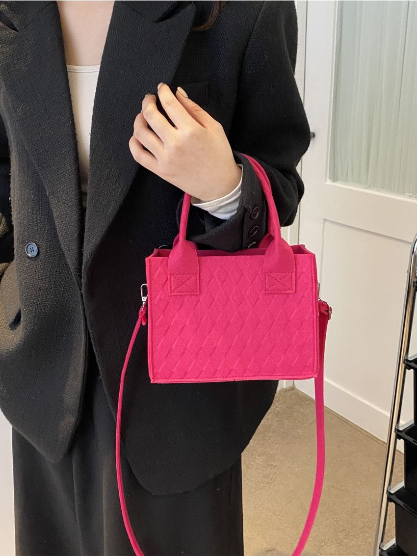 Neon Pink Geometric Embossed Square Bag