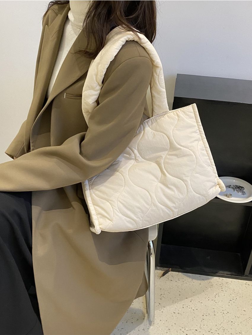 Minimalist Quilted Detail Shoulder Tote Bag