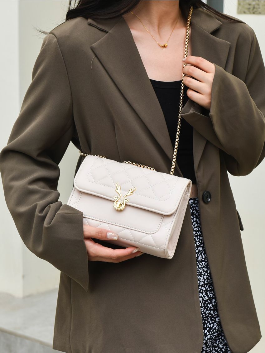 Mini Quilted Antler Decor Square Bag