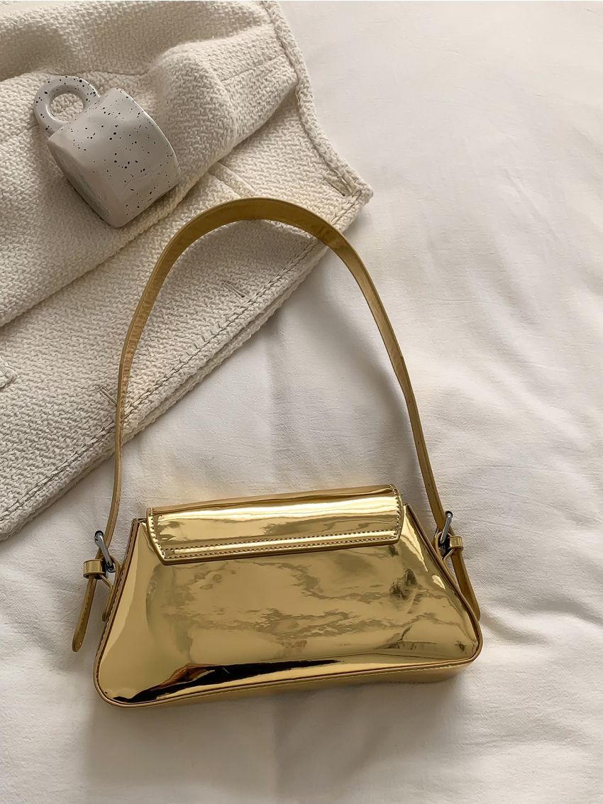 Metallic Flap Baguette Bag