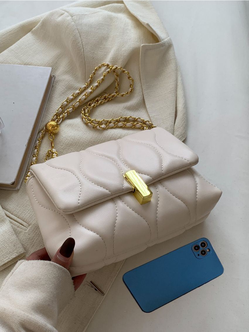 Quilted Chain Flap Square Bag