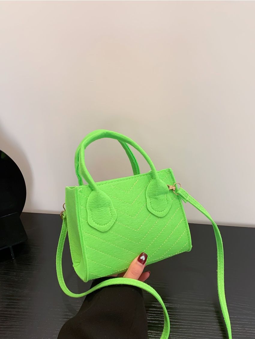 Mini Neon Green Chevron Square Bag