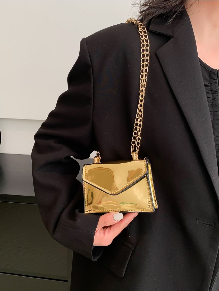 Mini Metallic Letter Graphic Flap Chain Square Bag