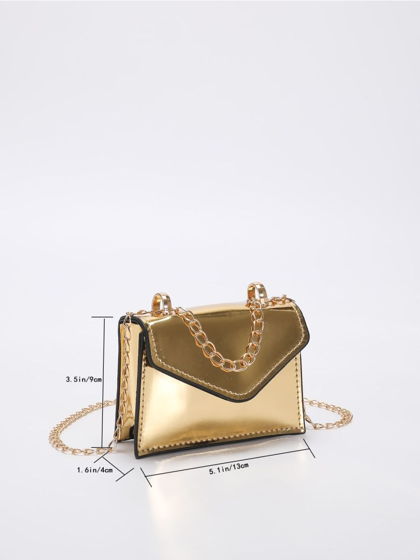 Mini Metallic Letter Graphic Flap Chain Square Bag