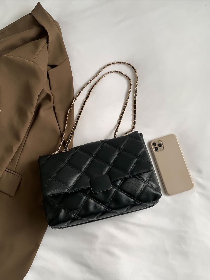 Quilted Flap Chain Square Bag