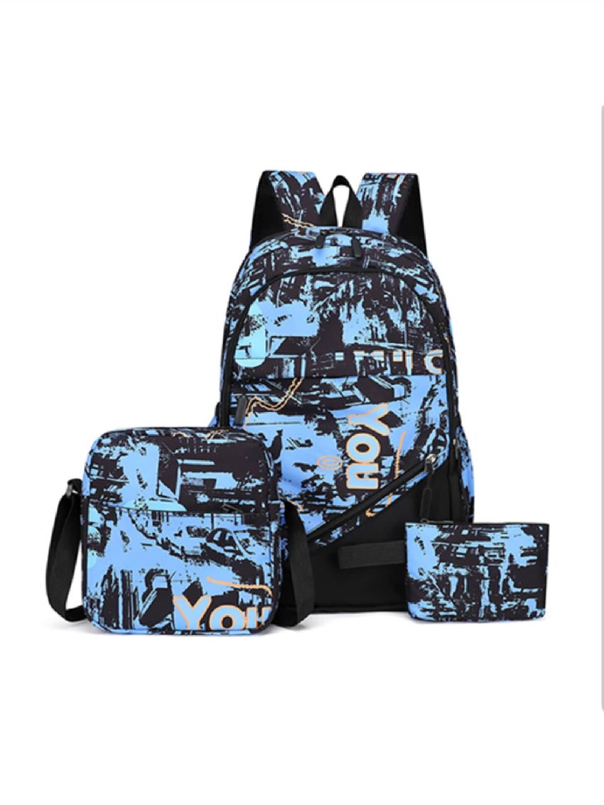 3pcs Letter Graphic Functional Backpack Set