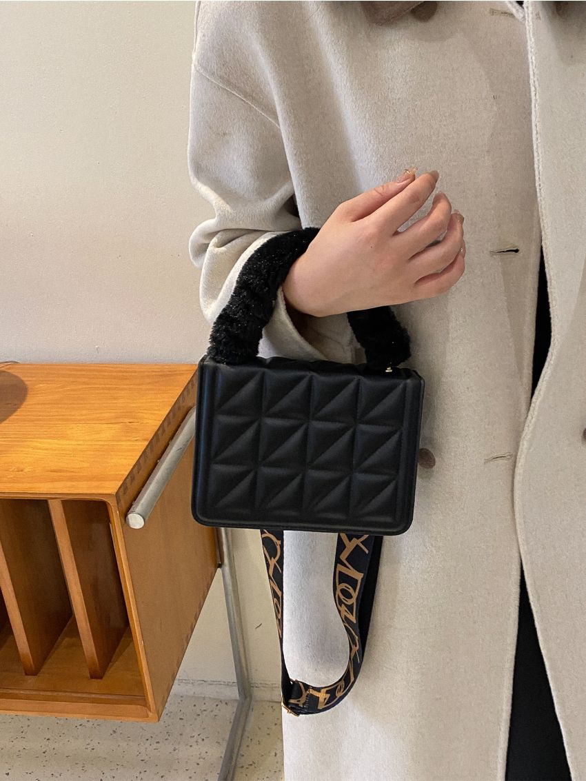 Mini Quilted Fluffy Handle Square Bag