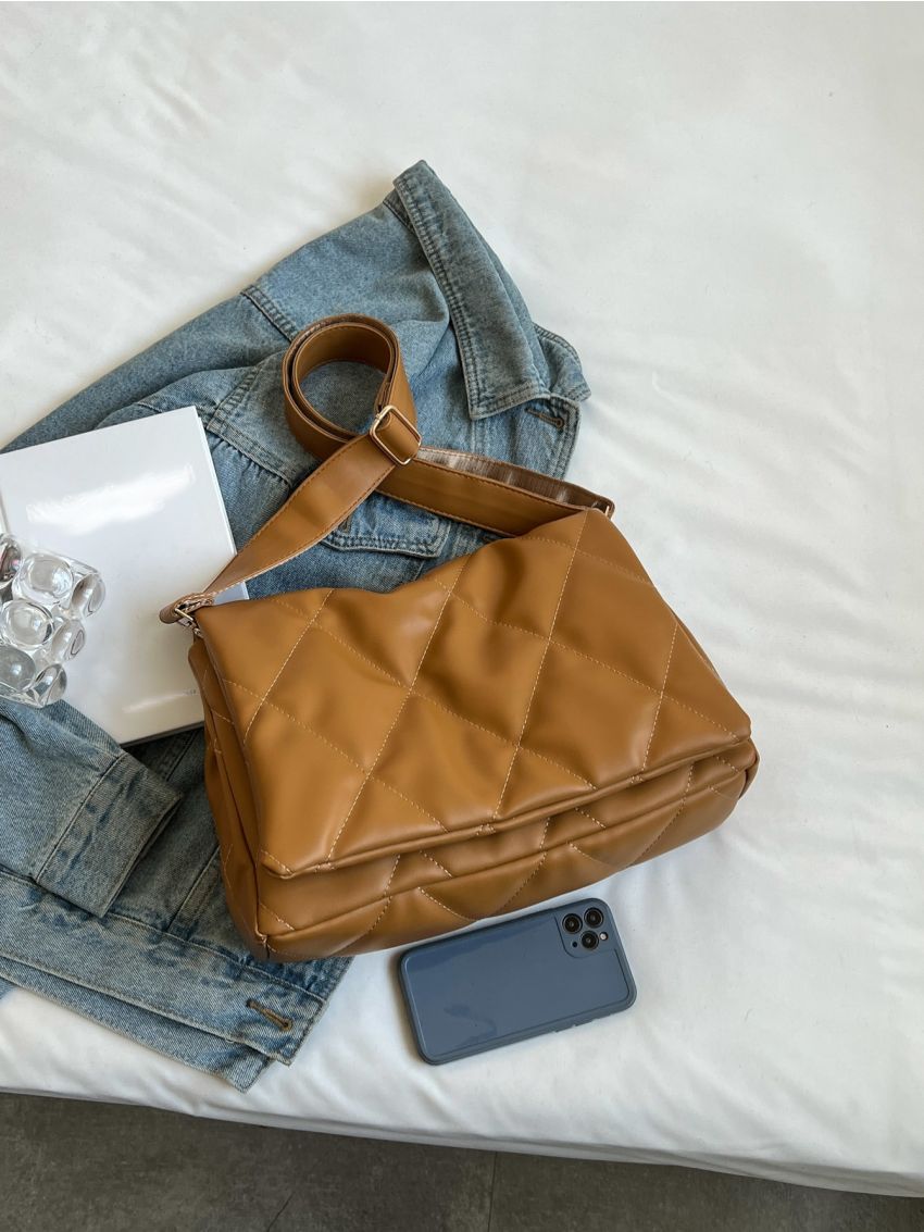 Quilted Detail Flap Square Bag