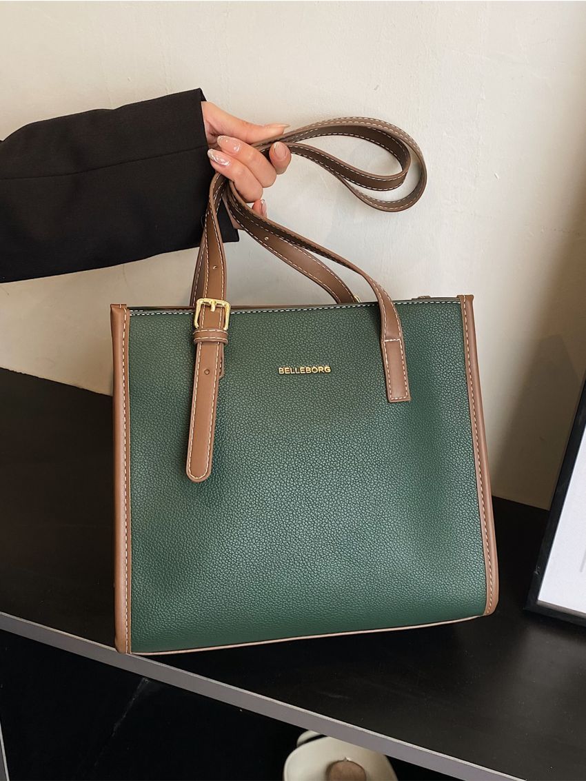 Letter Graphic Litchi Embossed Square Bag