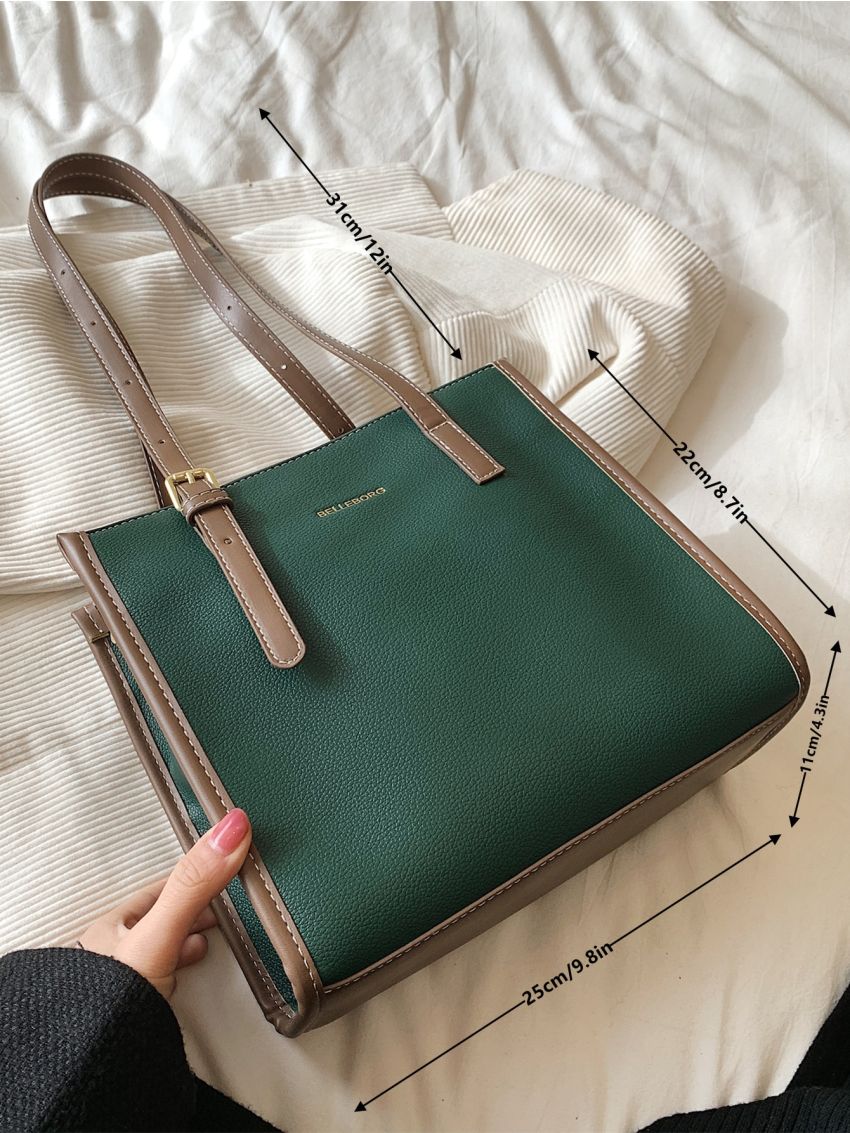 Letter Graphic Litchi Embossed Square Bag