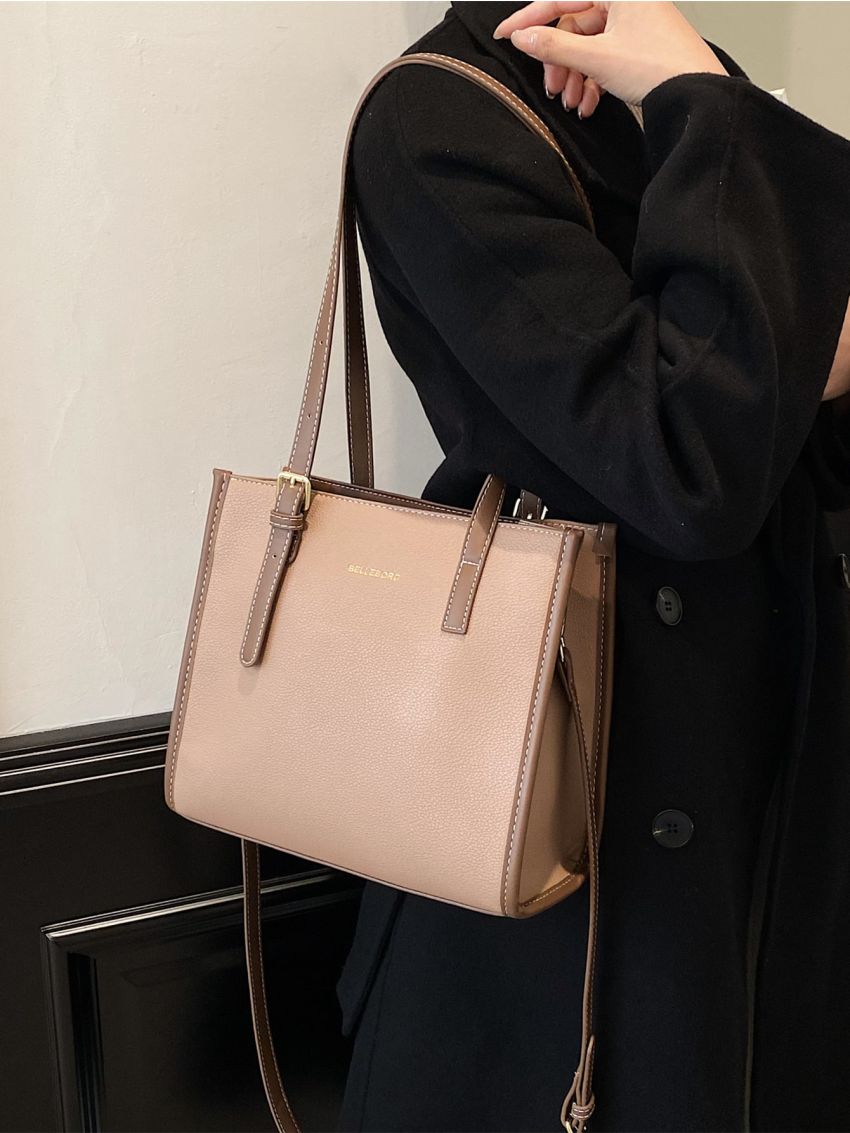 Letter Graphic Litchi Embossed Square Bag