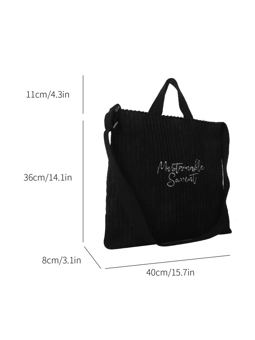 Letter Embroidered Double Handle Shopper Bag