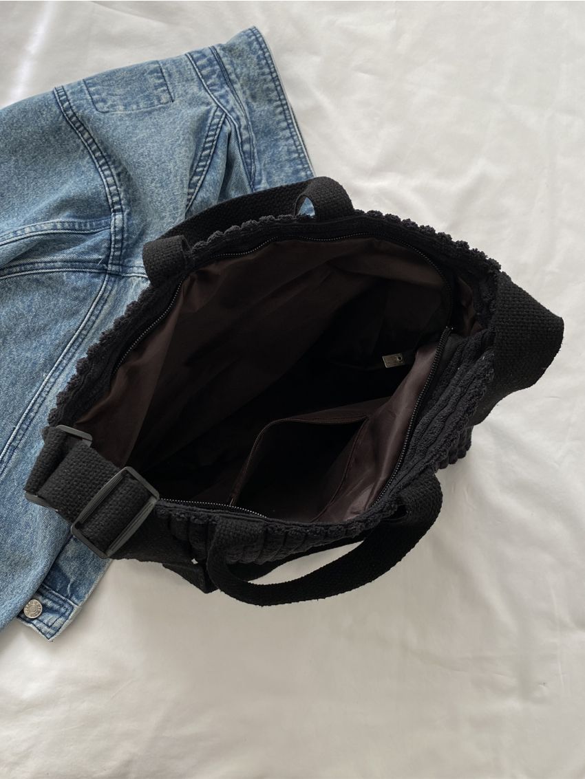 Letter Embroidered Double Handle Shopper Bag