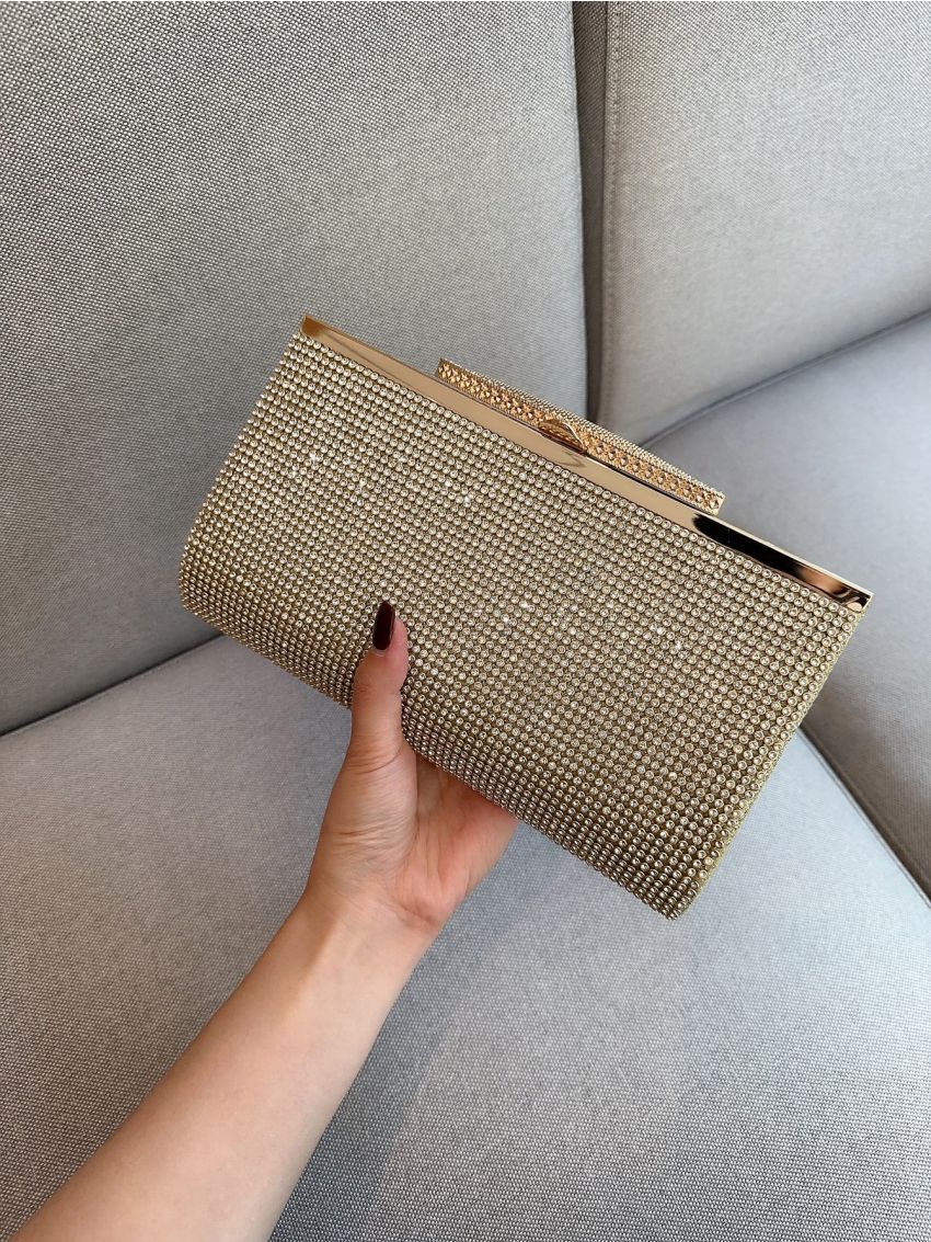 Rhinestone Decor Chain Square Bag