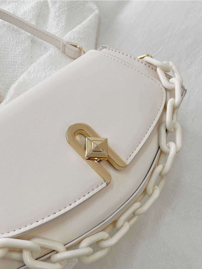Metal Lock Flap Chain Square Bag