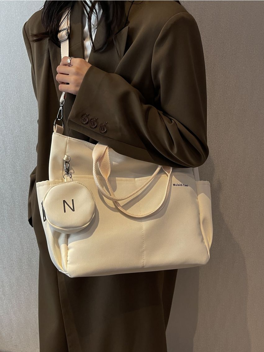 Letter Graphic Shopper Bag With Coin Purse