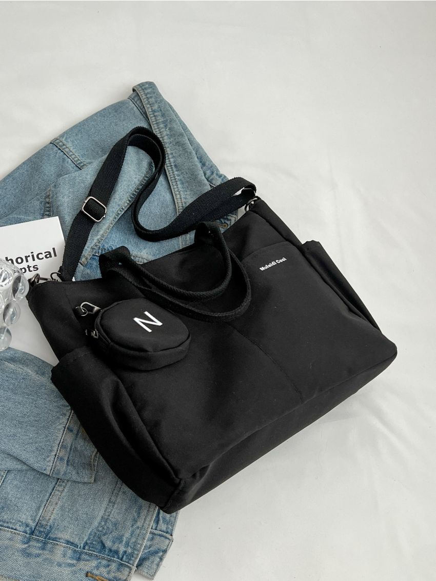 Letter Graphic Shopper Bag With Coin Purse