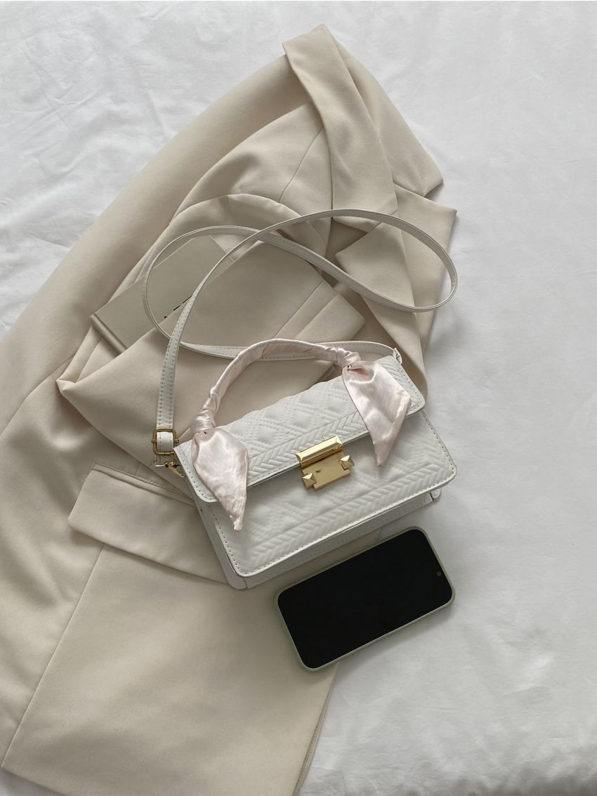 Geometric Embossed Twilly Scarf Decor Flap Square Bag