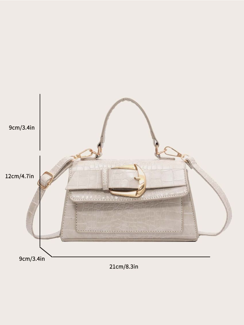 Crocodile Embossed Buckle Decor Flap Square Bag