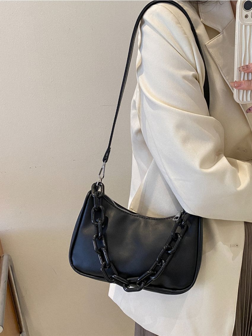 Small Hobo Bag Black Minimalist Chain Strap For Daily
