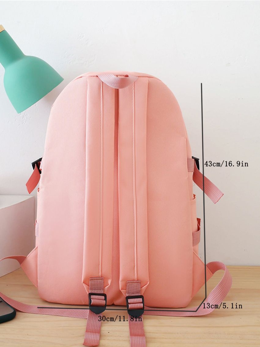 4pcs Release Buckle & Letter Patch Decor Functional Backpack Set