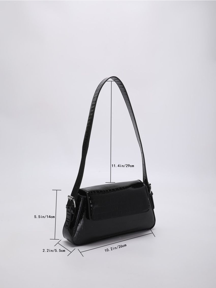 Geometric Embossed Flap Baguette Bag