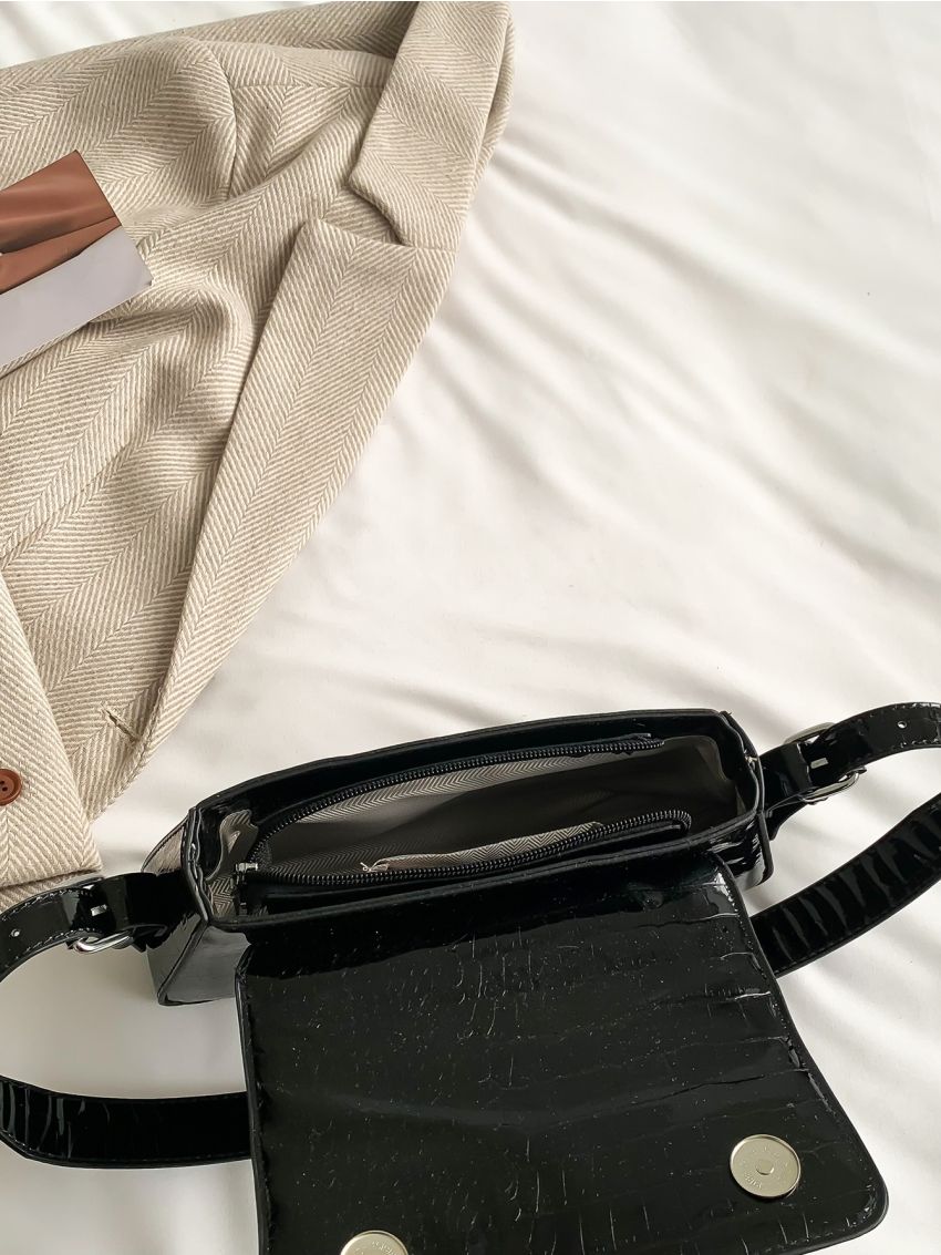 Geometric Embossed Flap Baguette Bag