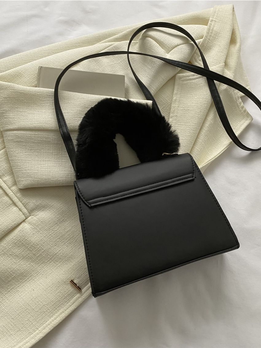 Fluffy Handle Flap Square Bag