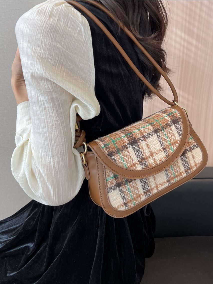 Plaid Pattern Flap Square Bag