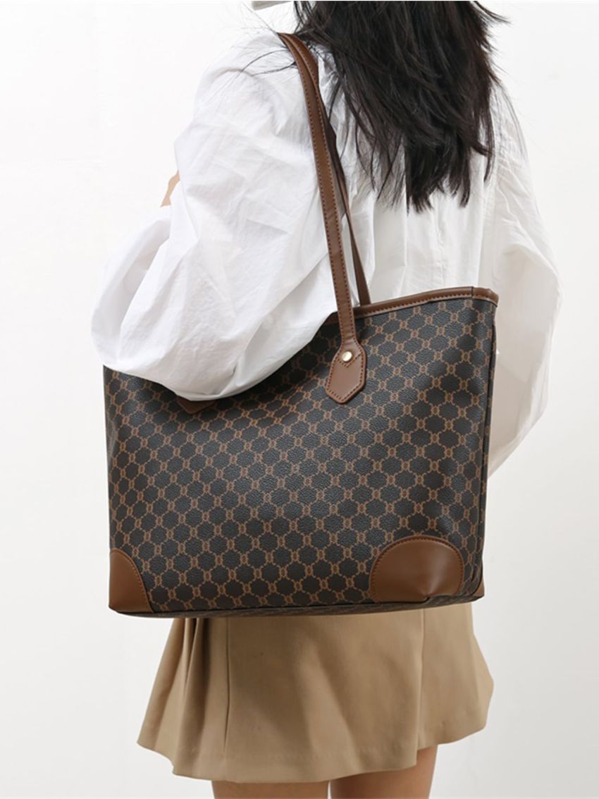 Geometric Pattern Shoulder Tote Bag