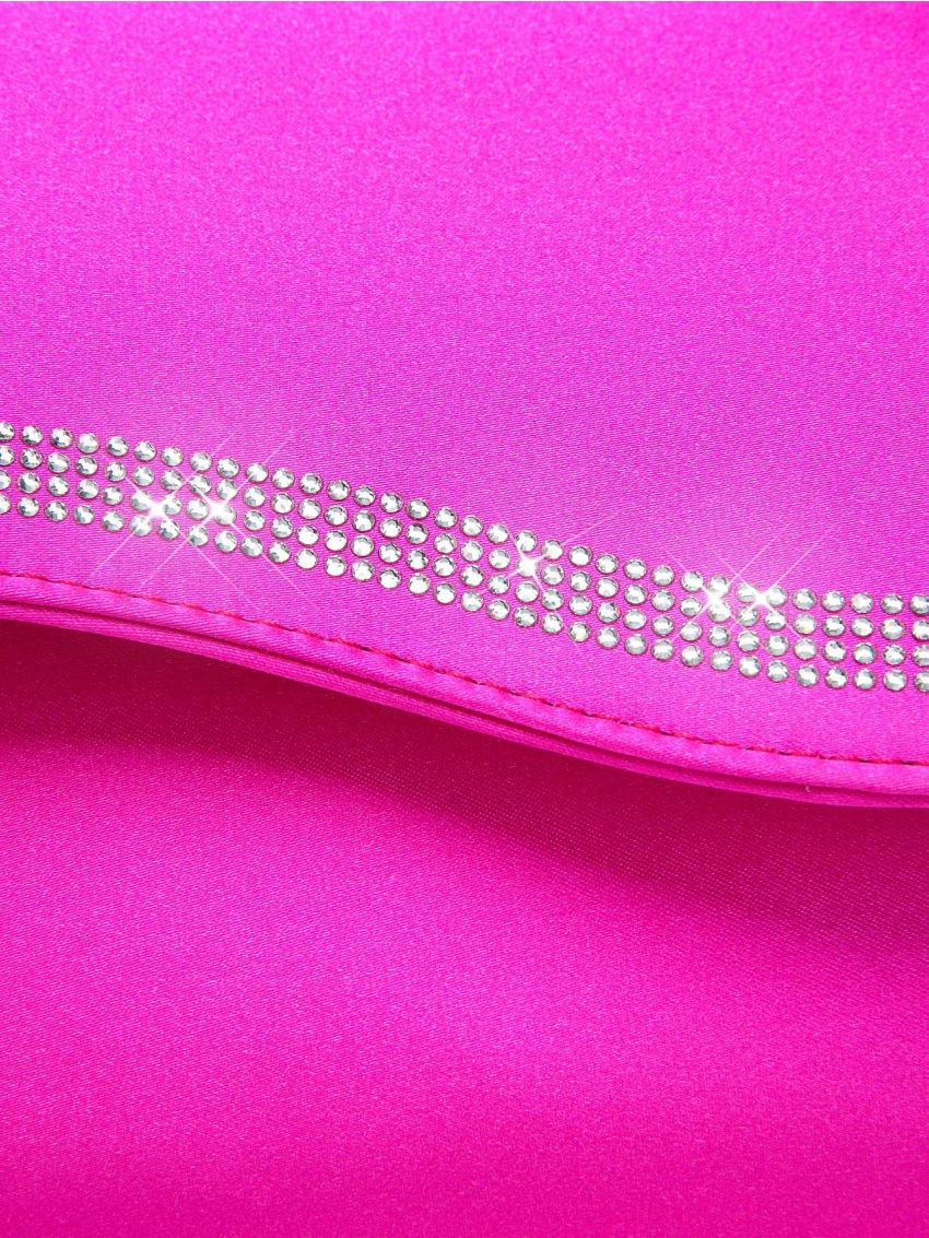 Mini Neon Pink Rhinestone Decor Satin Flap Square Bag