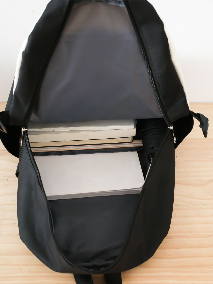 4pcs Badge Decor Letter Graphic Functional Backpack Set