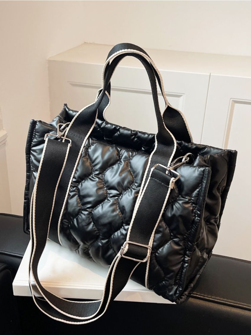 Quilted Detail Contrast Tape Top Handle Bag