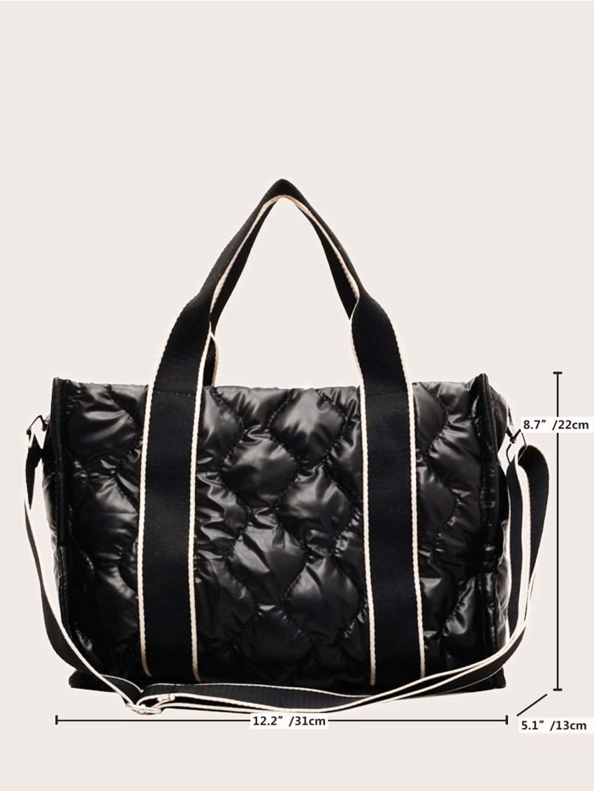 Quilted Detail Contrast Tape Top Handle Bag