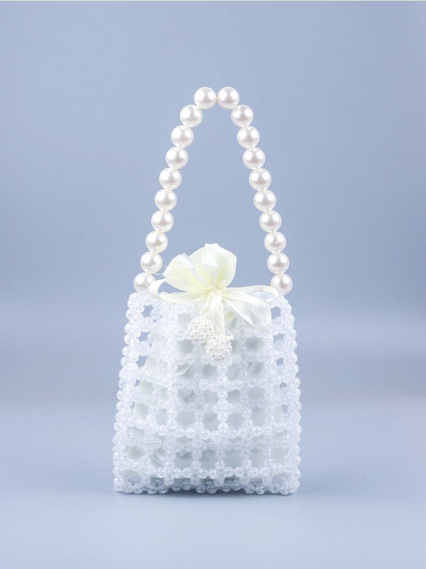 Mini Faux Pearl Decor Beaded Shoulder Bag