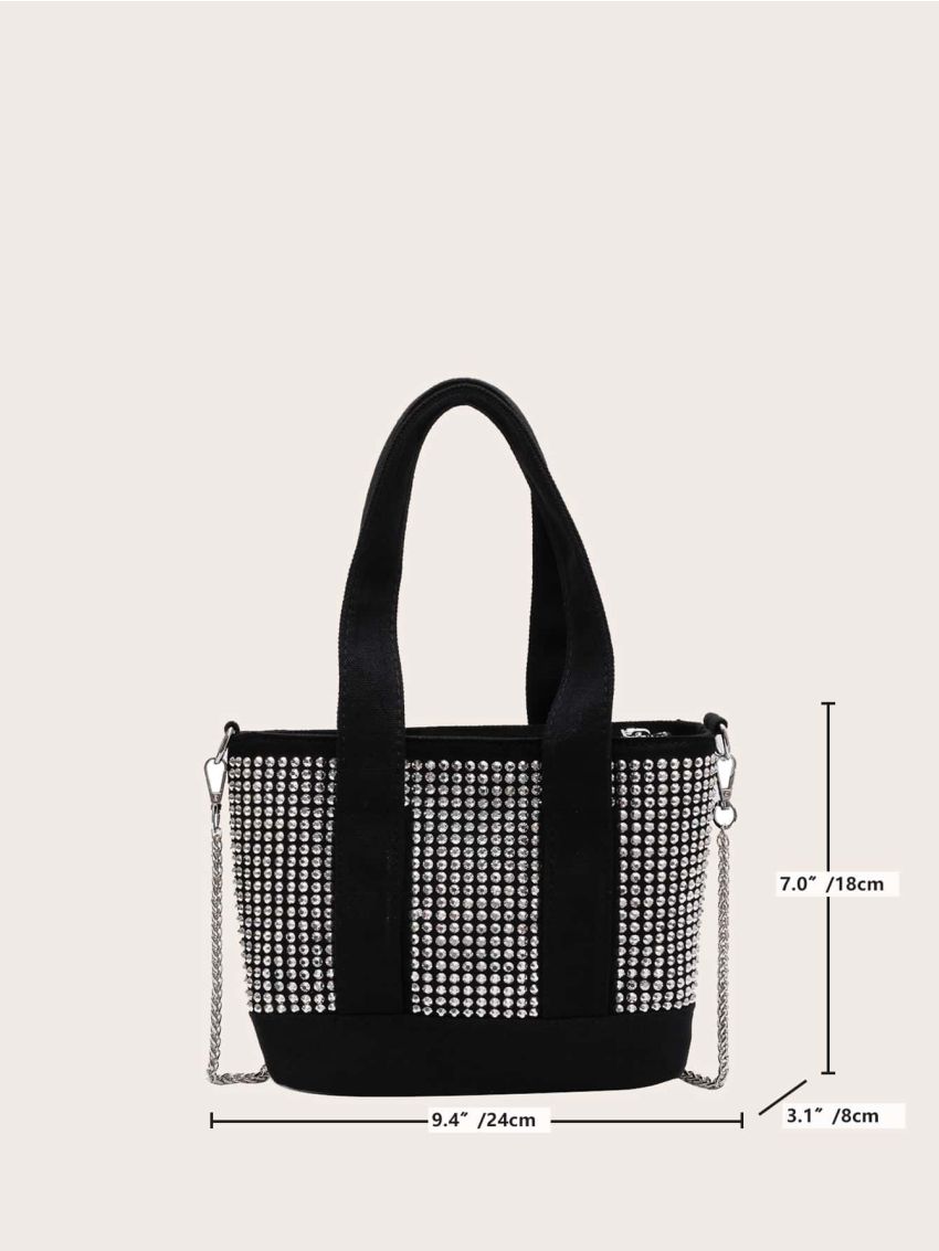 Studded Decor Double Handle Chain Square Bag