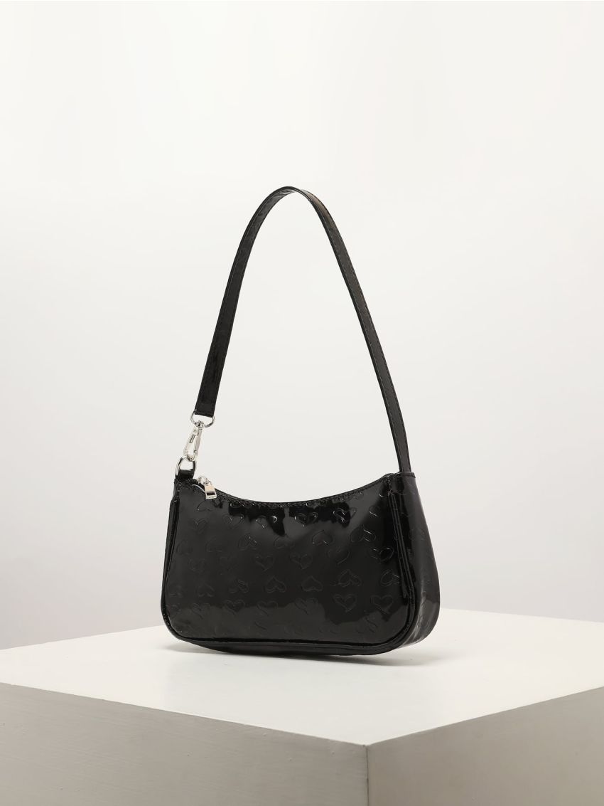 Heart Embossed Baguette Bag