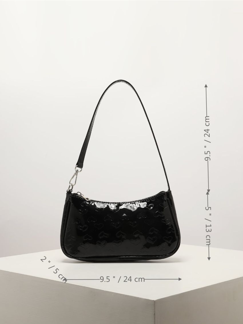 Heart Embossed Baguette Bag