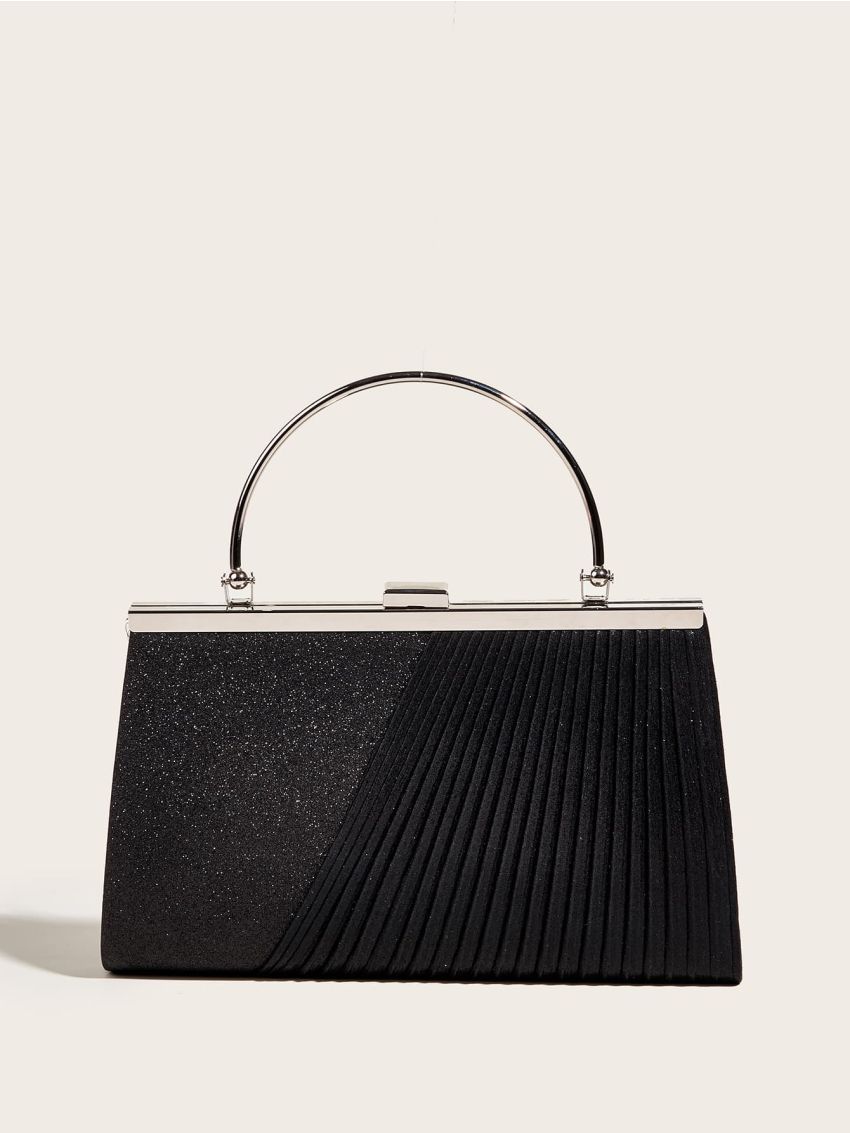 Glitter Pleated Detail Square Bag, Perfect Bride Purse For Wedding, Prom & Party Events