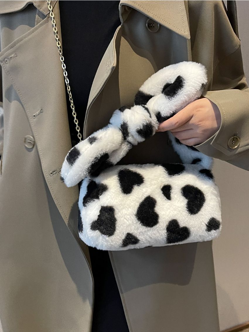 Colorblock Heart Pattern Bow Decor Hobo Bag