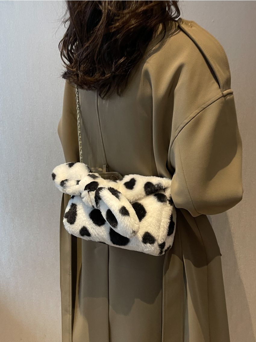 Colorblock Heart Pattern Bow Decor Hobo Bag