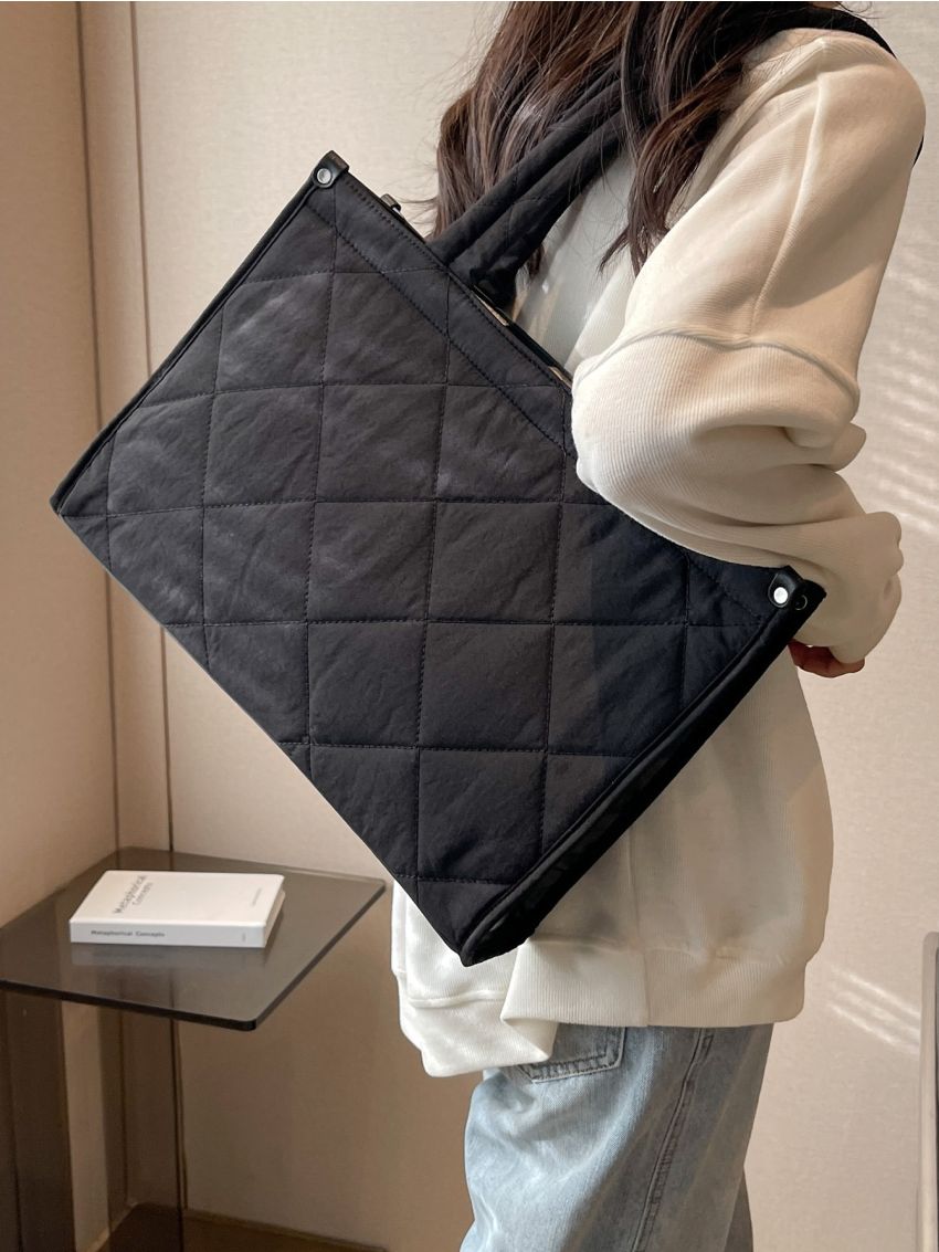 Minimalist Quilted Pattern Shoulder Tote Bag