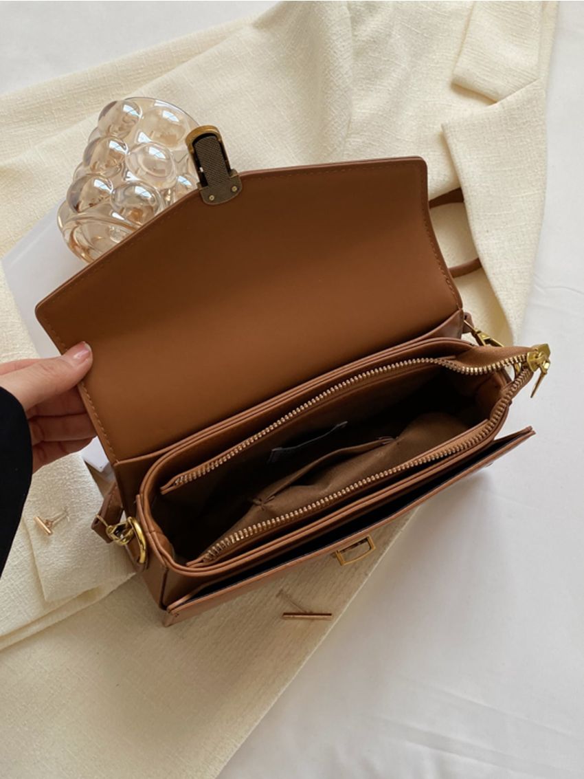 Metal Decor Flap Baguette Bag