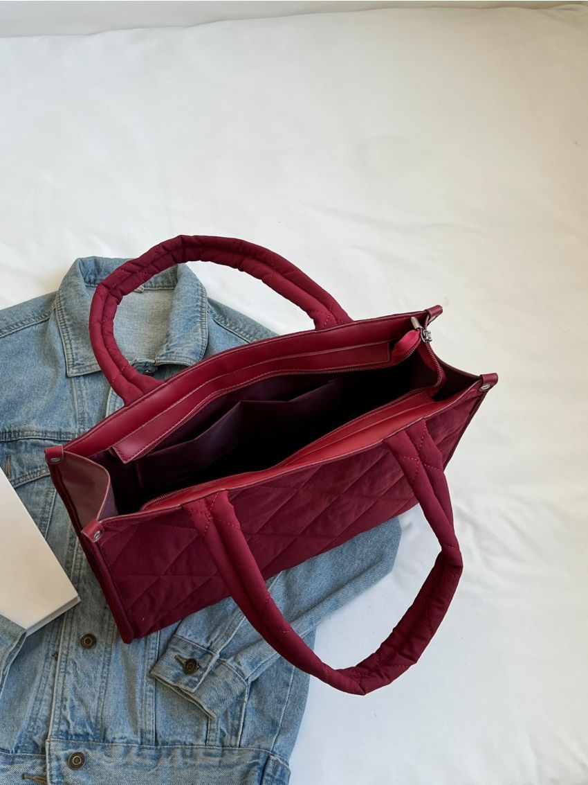 Minimalist Quilted Pattern Shoulder Tote Bag