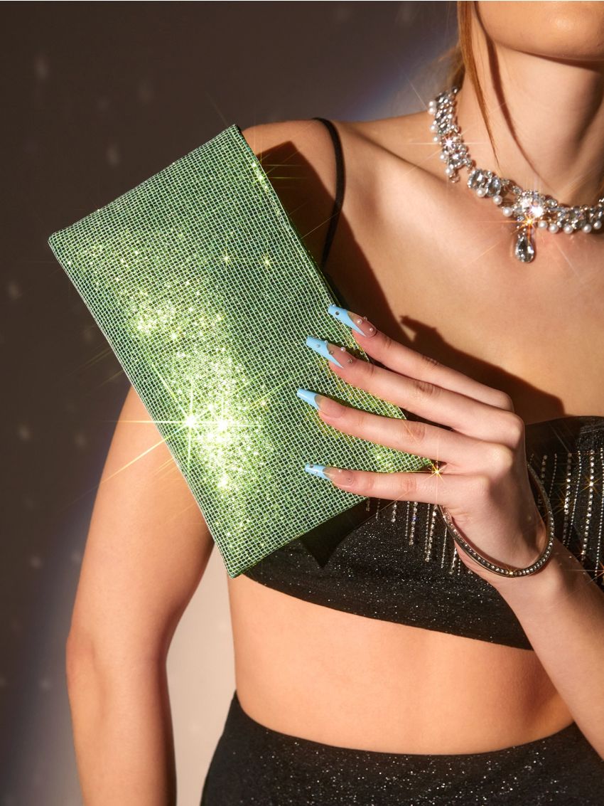 Glitter Decor Ring Handle Glitter Square Bag