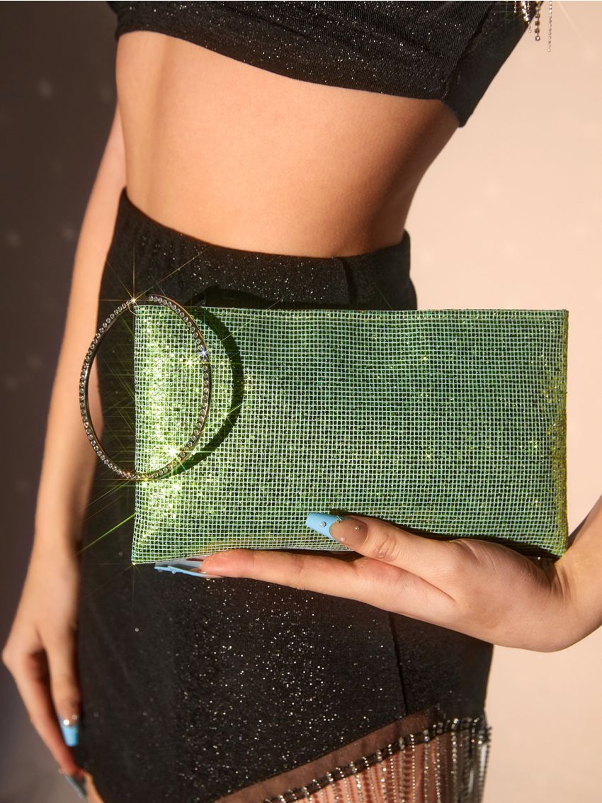 Glitter Decor Ring Handle Glitter Square Bag