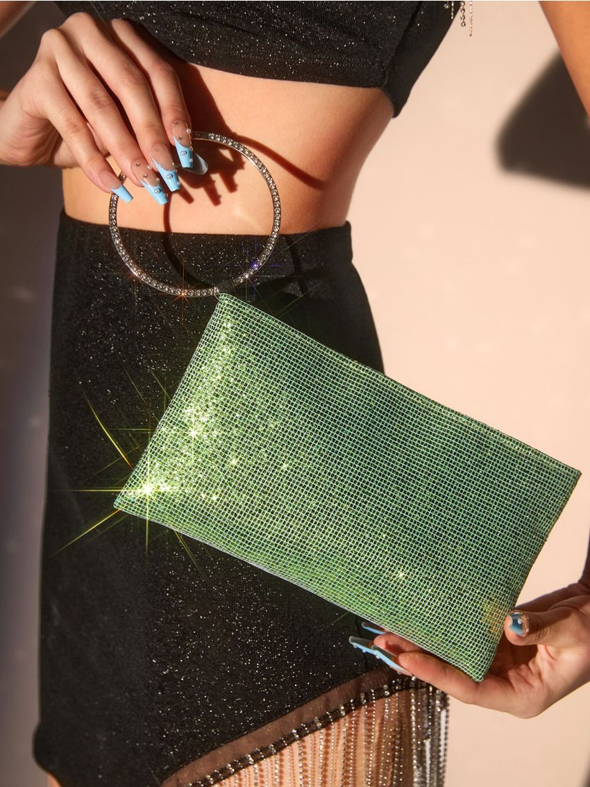 Glitter Decor Ring Handle Glitter Square Bag