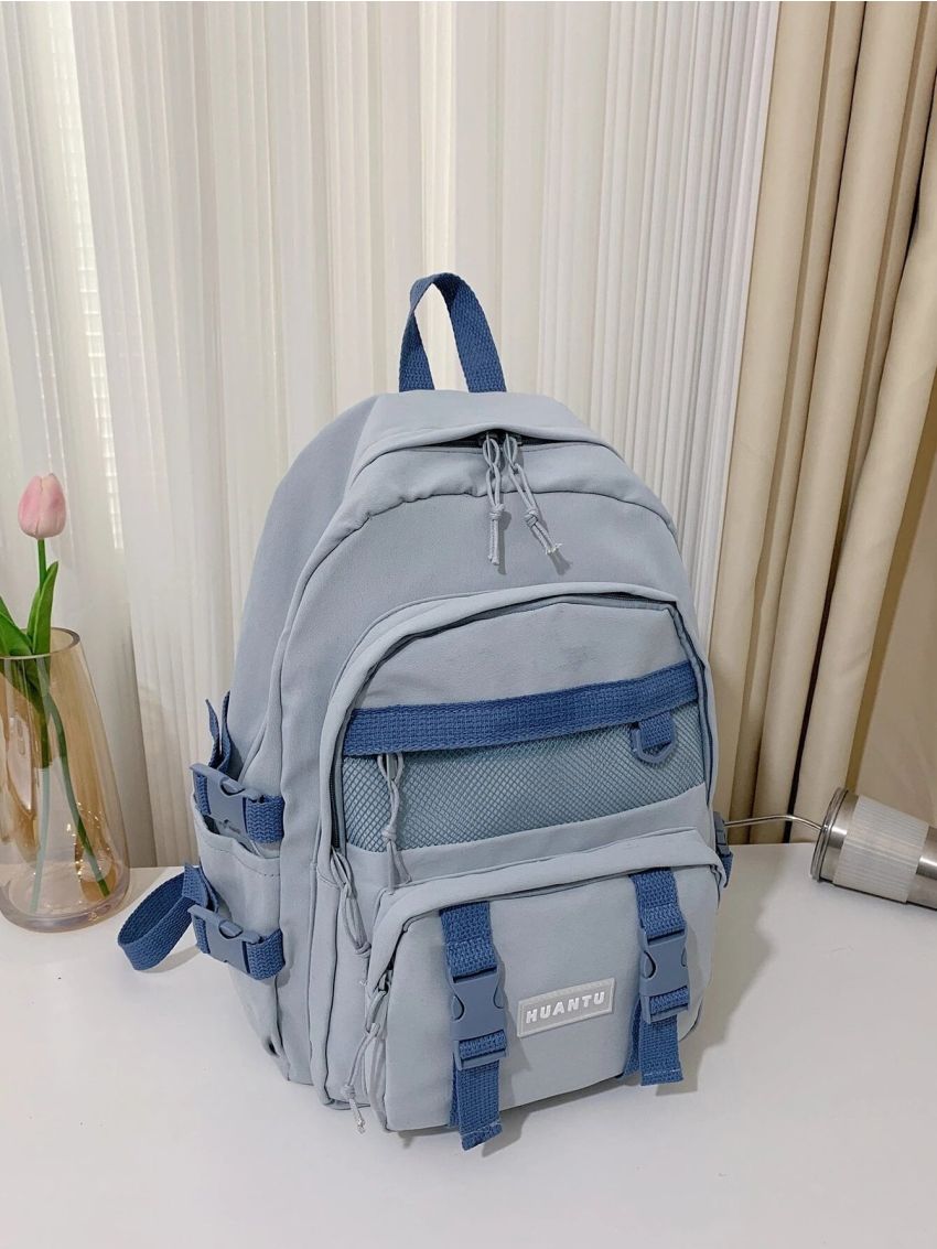 Letter Patch & Release Buckle Decor Functional Backpack