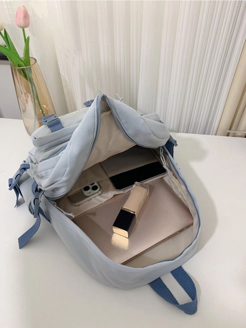 Letter Patch & Release Buckle Decor Functional Backpack